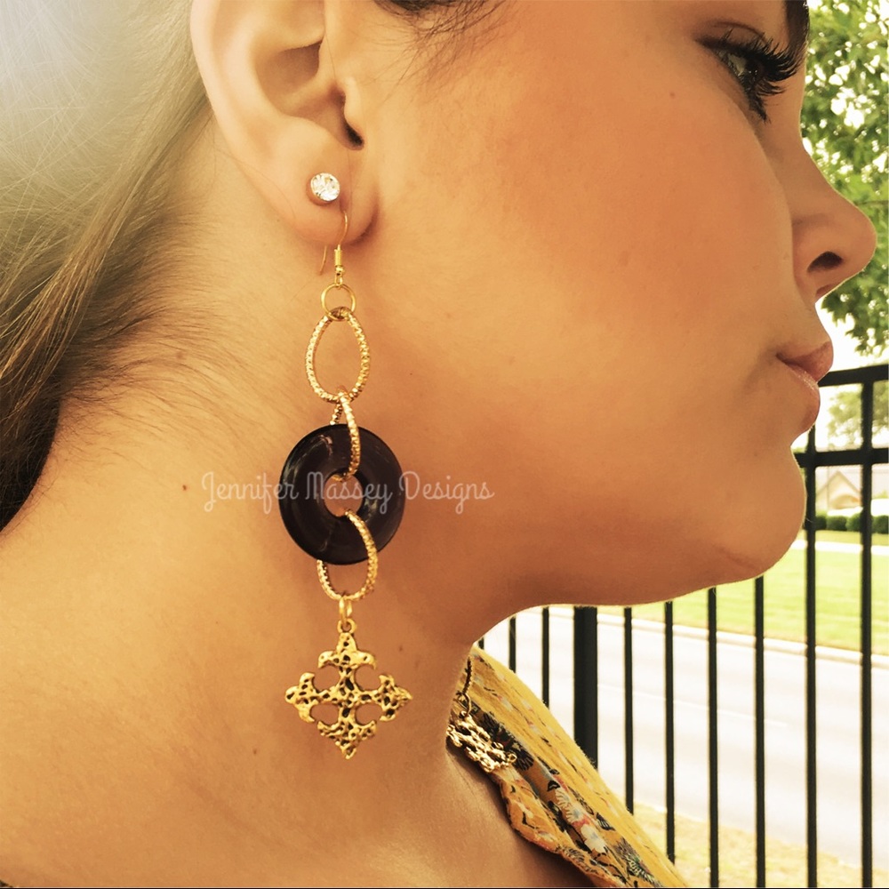 Navy and Gold chain earrings